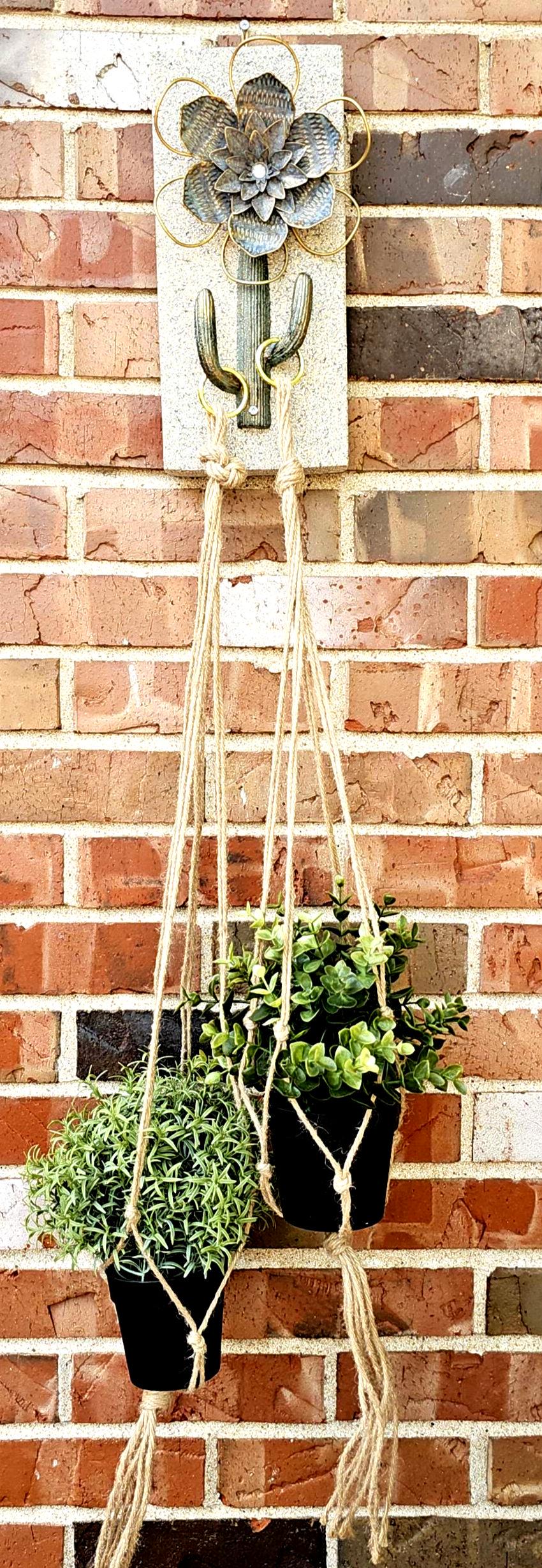 Stone covered Metal Cactus Plant hanger