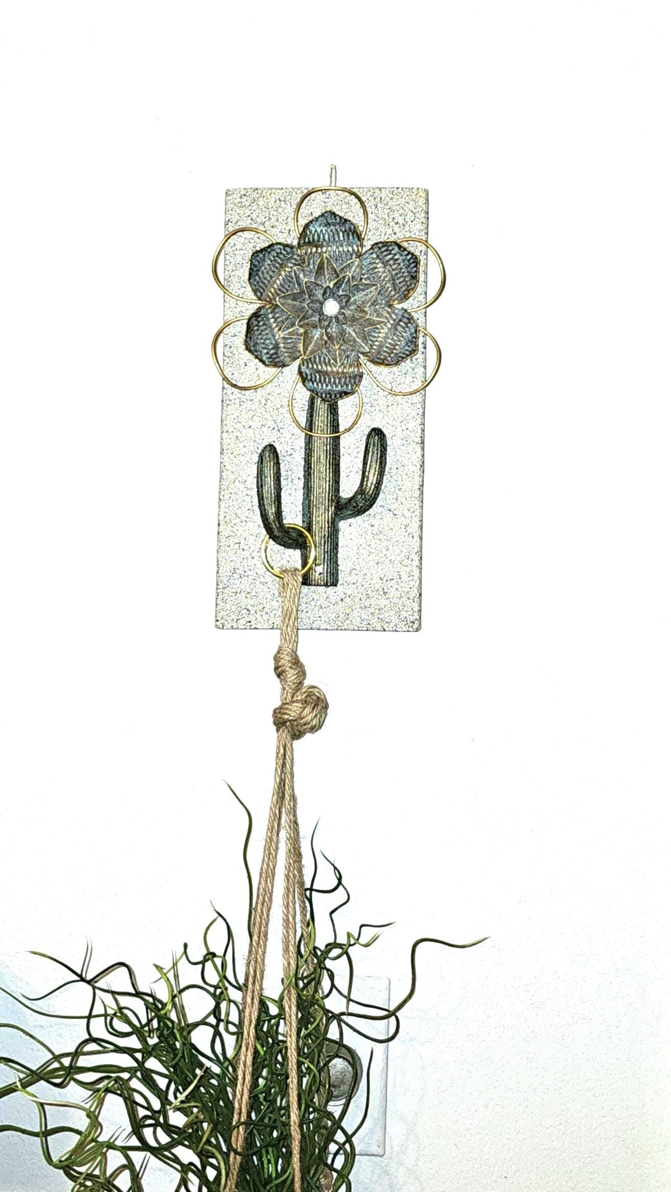 Stone covered Metal Cactus Plant hanger