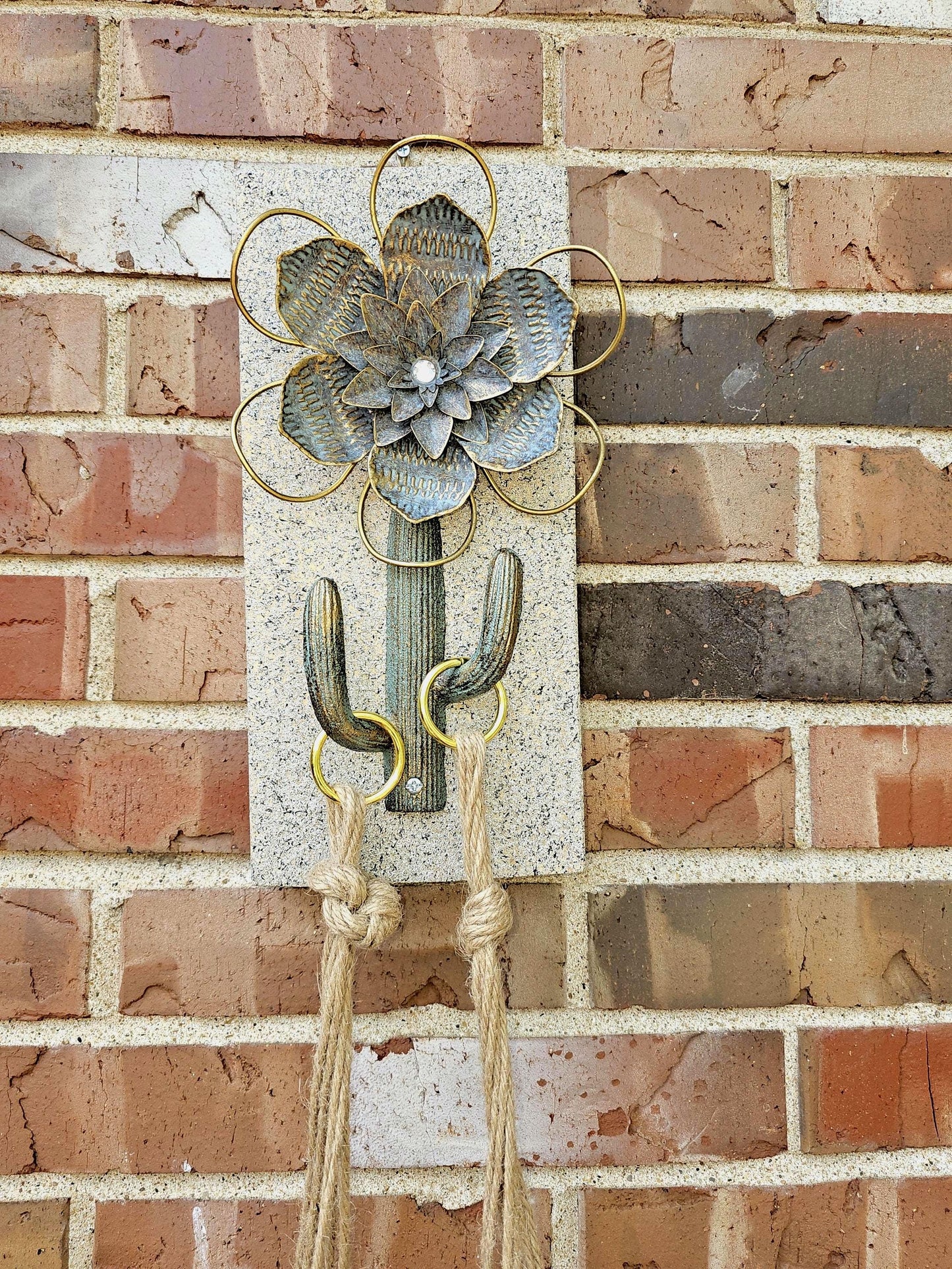 Stone covered Metal Cactus Plant hanger