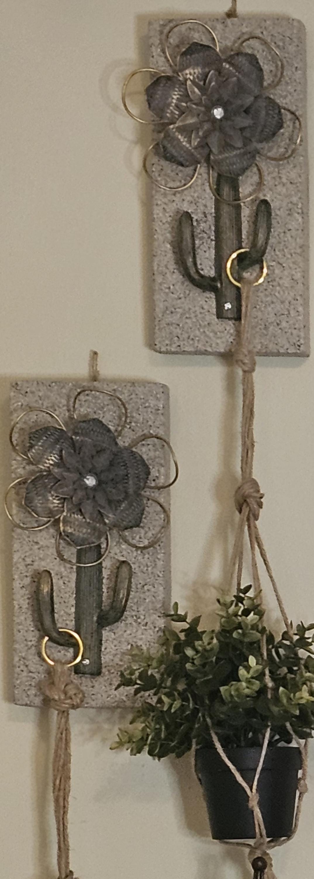 Stone covered Metal Cactus Plant hanger