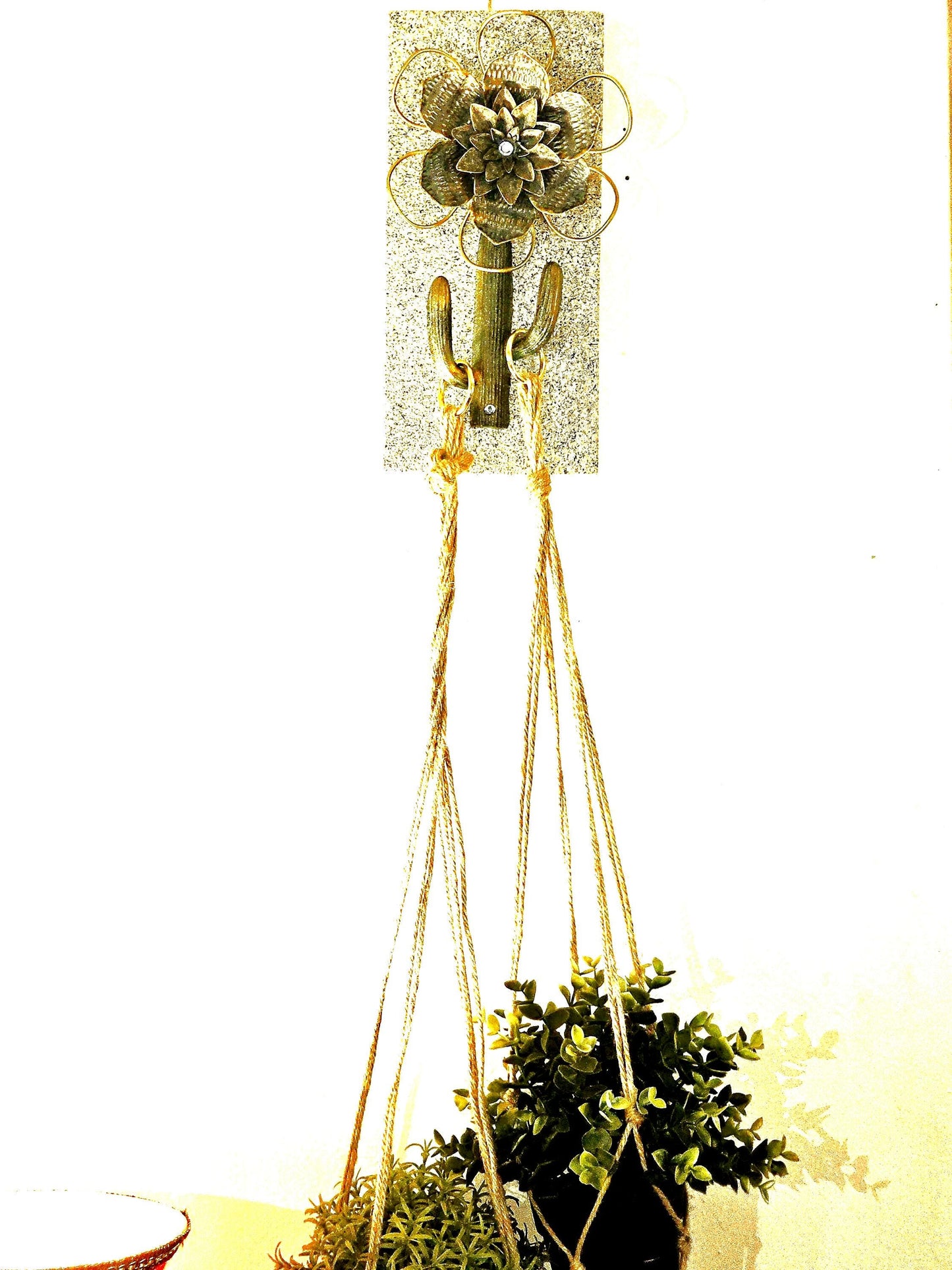 Stone covered Metal Cactus Plant hanger
