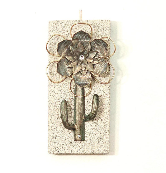 Stone covered  Metal Cactus Plant hanger